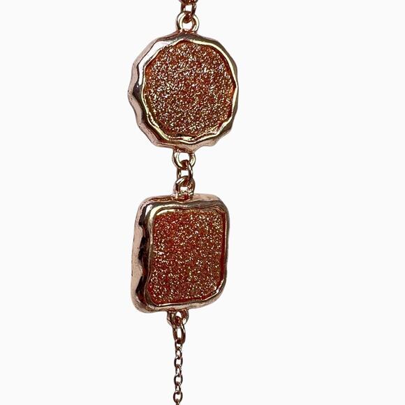 Necklace And Earrings Set Long Rose Gold Glitter Drop Pendant Tassel C 1946 - Picture 9 of 16